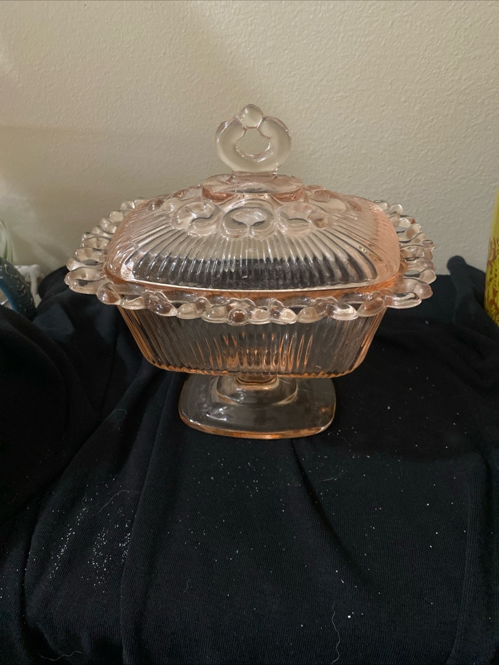Indiana Glass Light Pink Covered Pedestal Dish